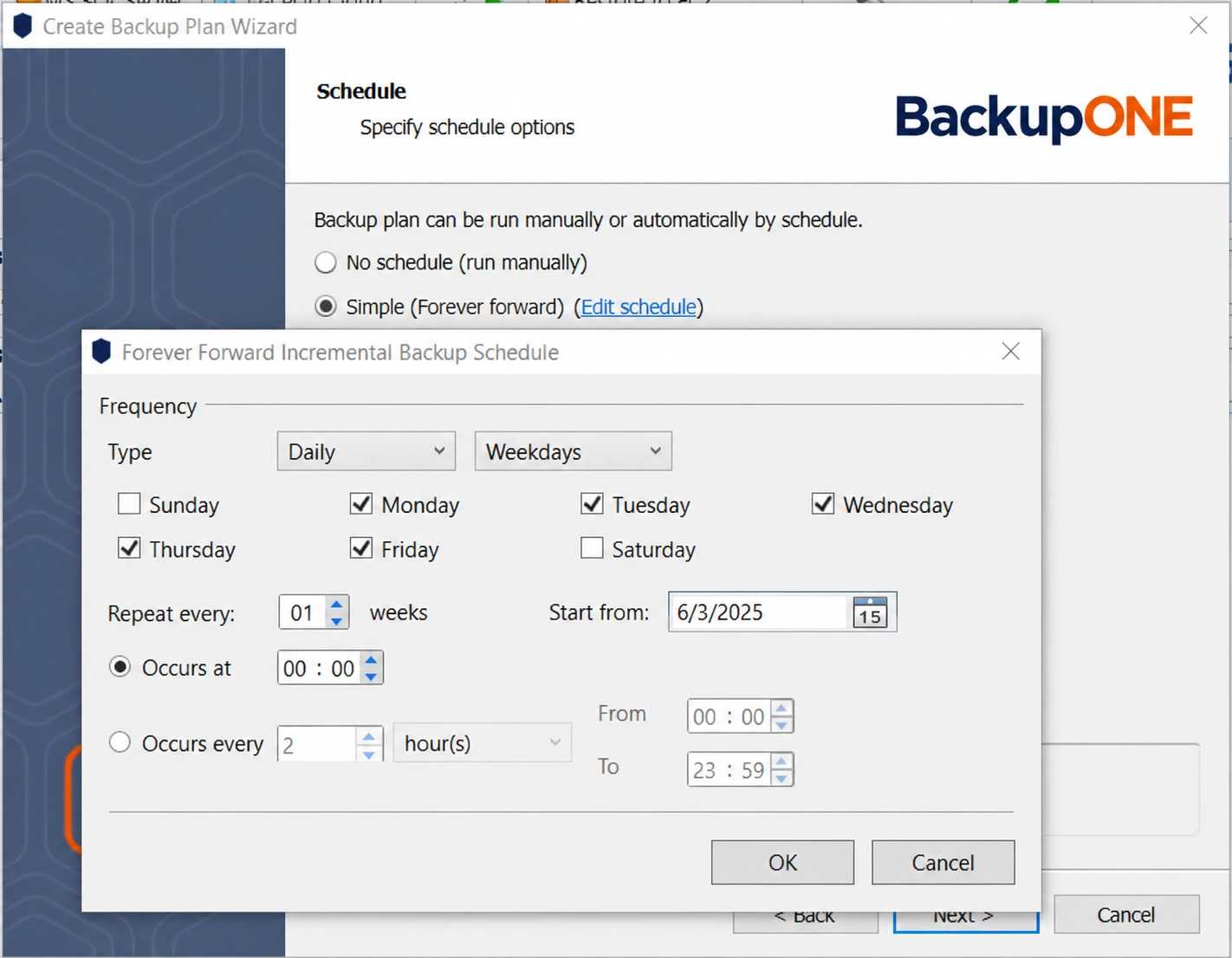 המחשת תזמון גיבוי — צילום שעבר התאמת מיתוג ל־BackupONE